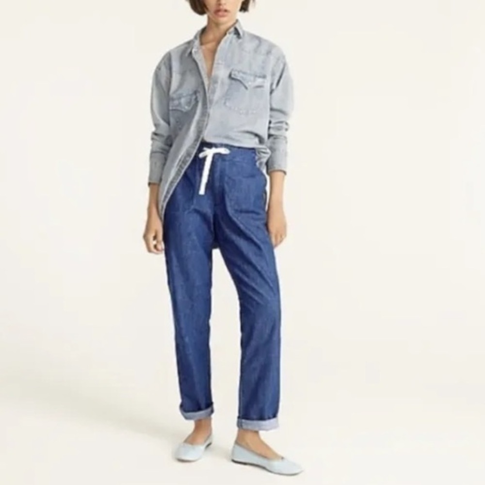 J Crew Tie Waist Denim Camp Pant, size M, EUC